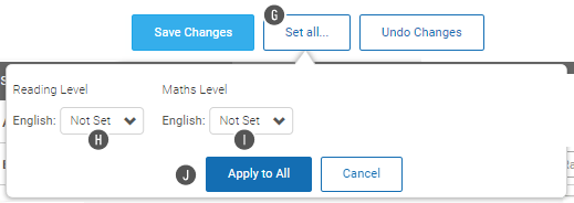 The Set All button has been selected; the setting for all students is in a pop-up window. The Apply to All and Cancel buttons are at the bottom.