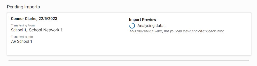 a pending import with data being analysed