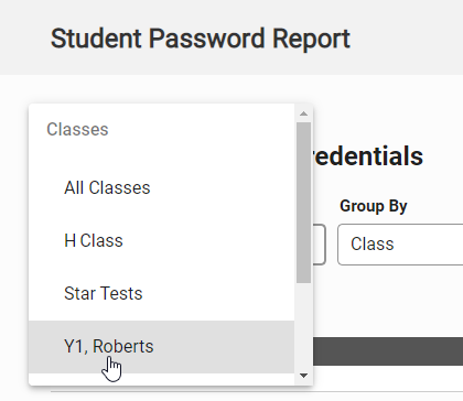 example of the Students drop-down list