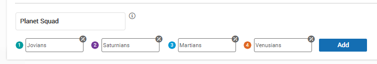 Four created groups, with the X to delete each one in the upper-right corner of their respective fields.