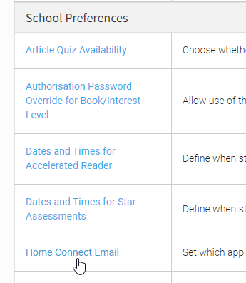 under the School preferences, select Home Connect Email