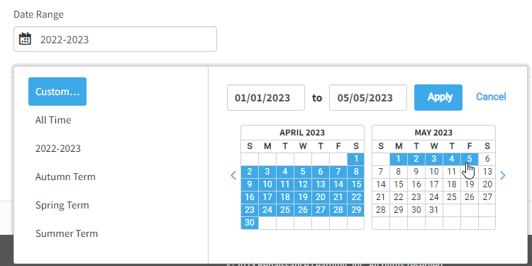 an example of a custom date range