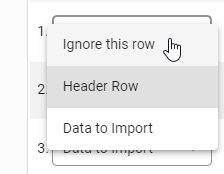 the drop-down list for identifying a row