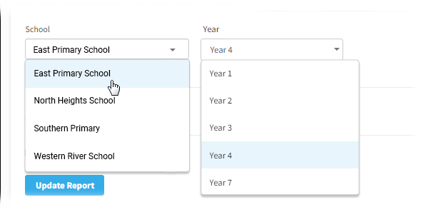 In this example, East Primary School and Year 4 have been selected.