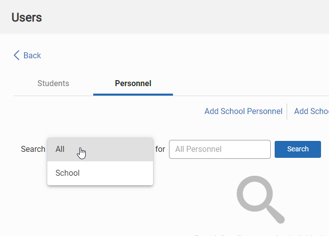 the search drop-down list with All and School options