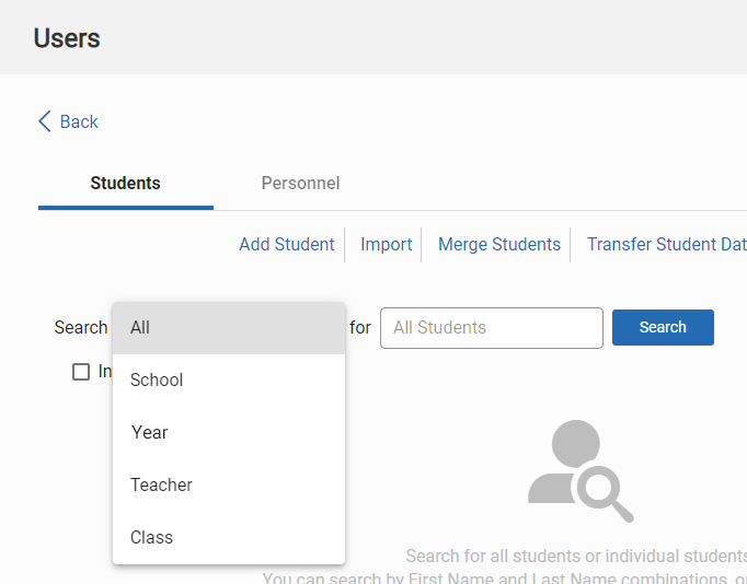 the Search drop-down list for administrators