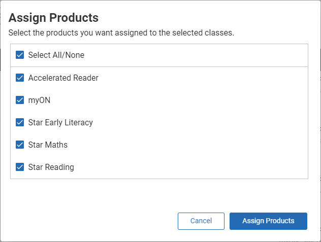 an example of the Assign Products window