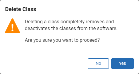 the delete class confirmation message