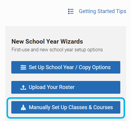 the Manually Set Up Classes and Courses button