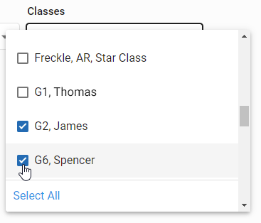 example of the Classes drop-down list.