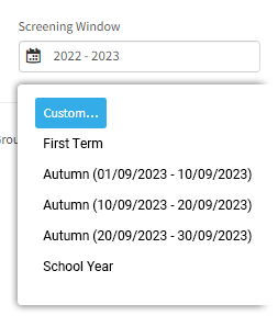 Three Autumn screening windows, with three different date ranges to differentiate them (1/9 to 10/9, 10/9 to 20/9, and 20/9 to 30/9).