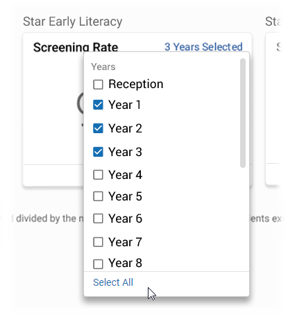 A year selection drop-down list, with three years selected.